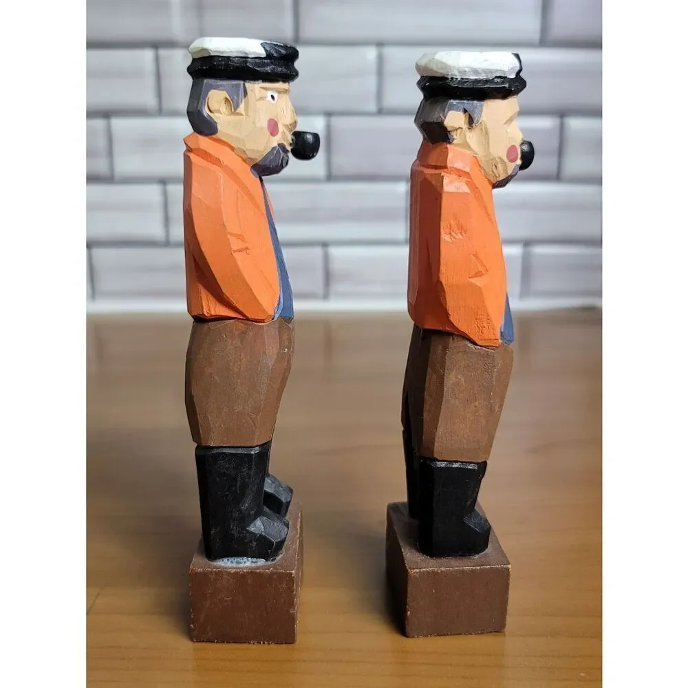 2 Wooden Carved Fisherman #A49
